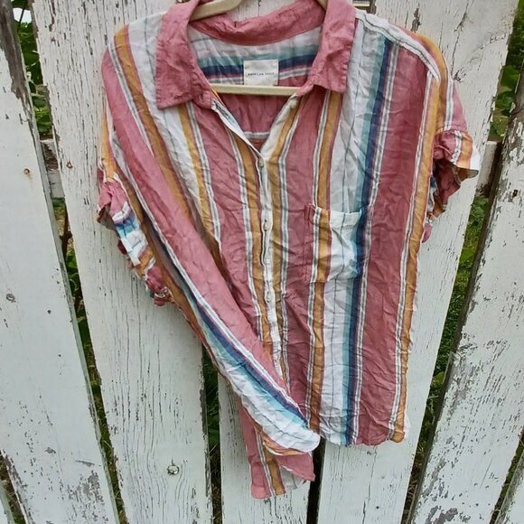 American Eagle striped summer button-up top - Picture 2 of 7